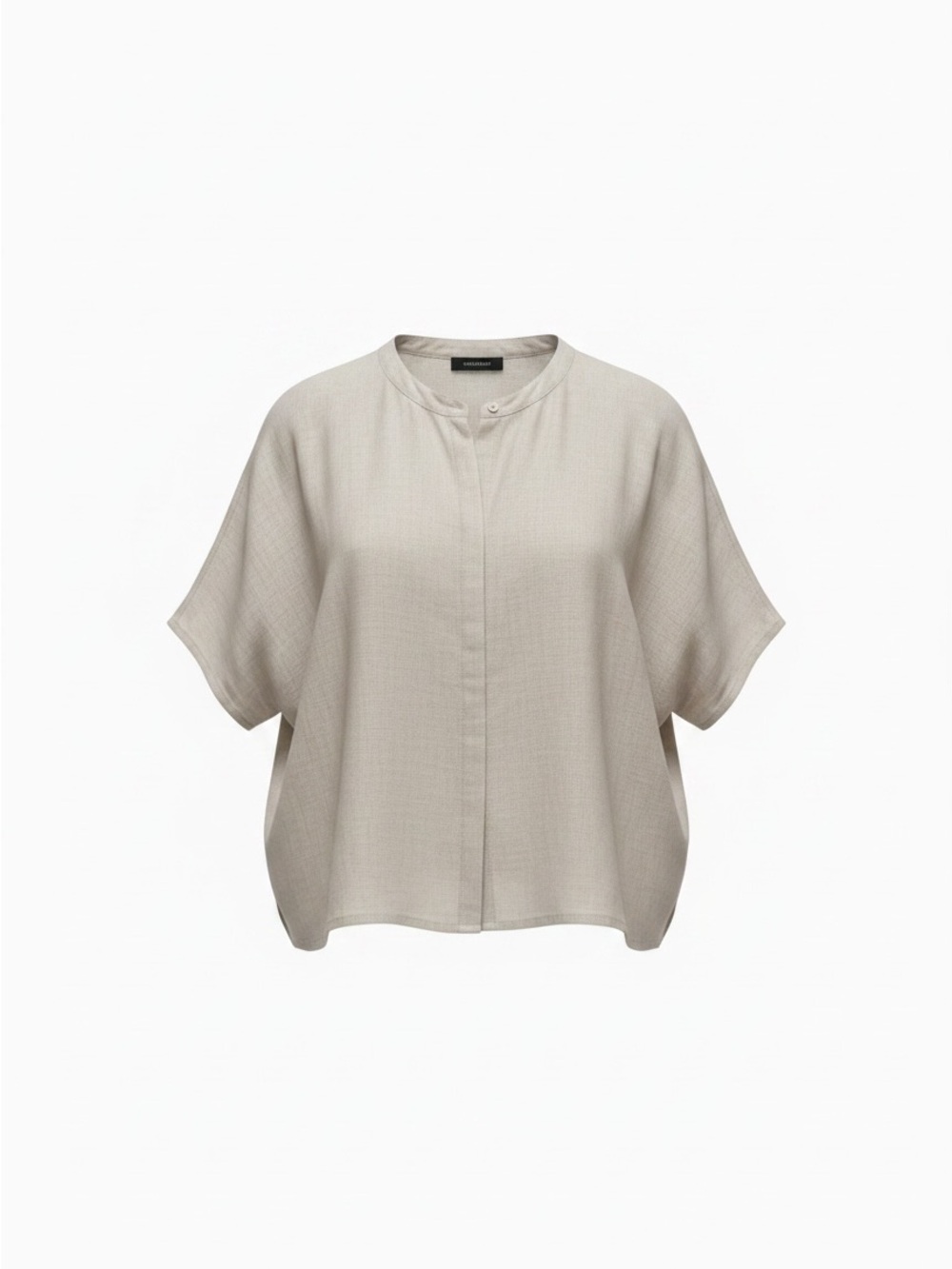 Tahari Light Taupe Short-Sleeve Mandarin Collar Blouse